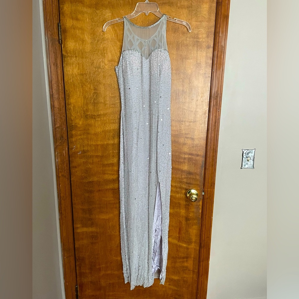 90’s vintage prom dress. Fully beaded and lined with cup inserts. High slit.